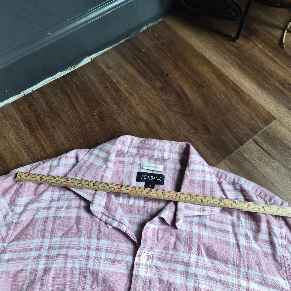 Jos A Bank Tailored Fit Linen Cotton Plaid Button Down Shirt Mens XL Rose Preppy - Picture 8 of 8